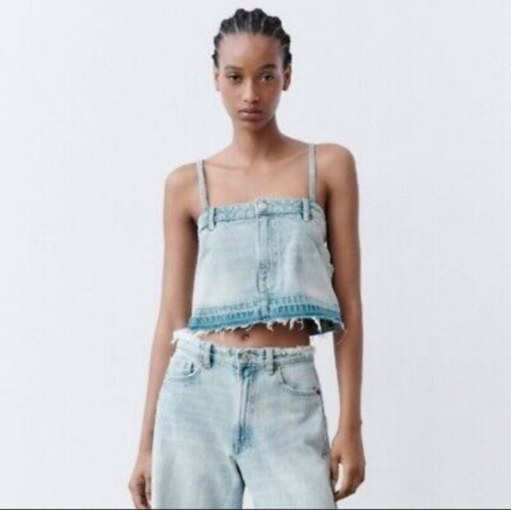 ZARA| NWT Cropped Denim Spaghetti Strap Top Women’s| Jean Tank Top
